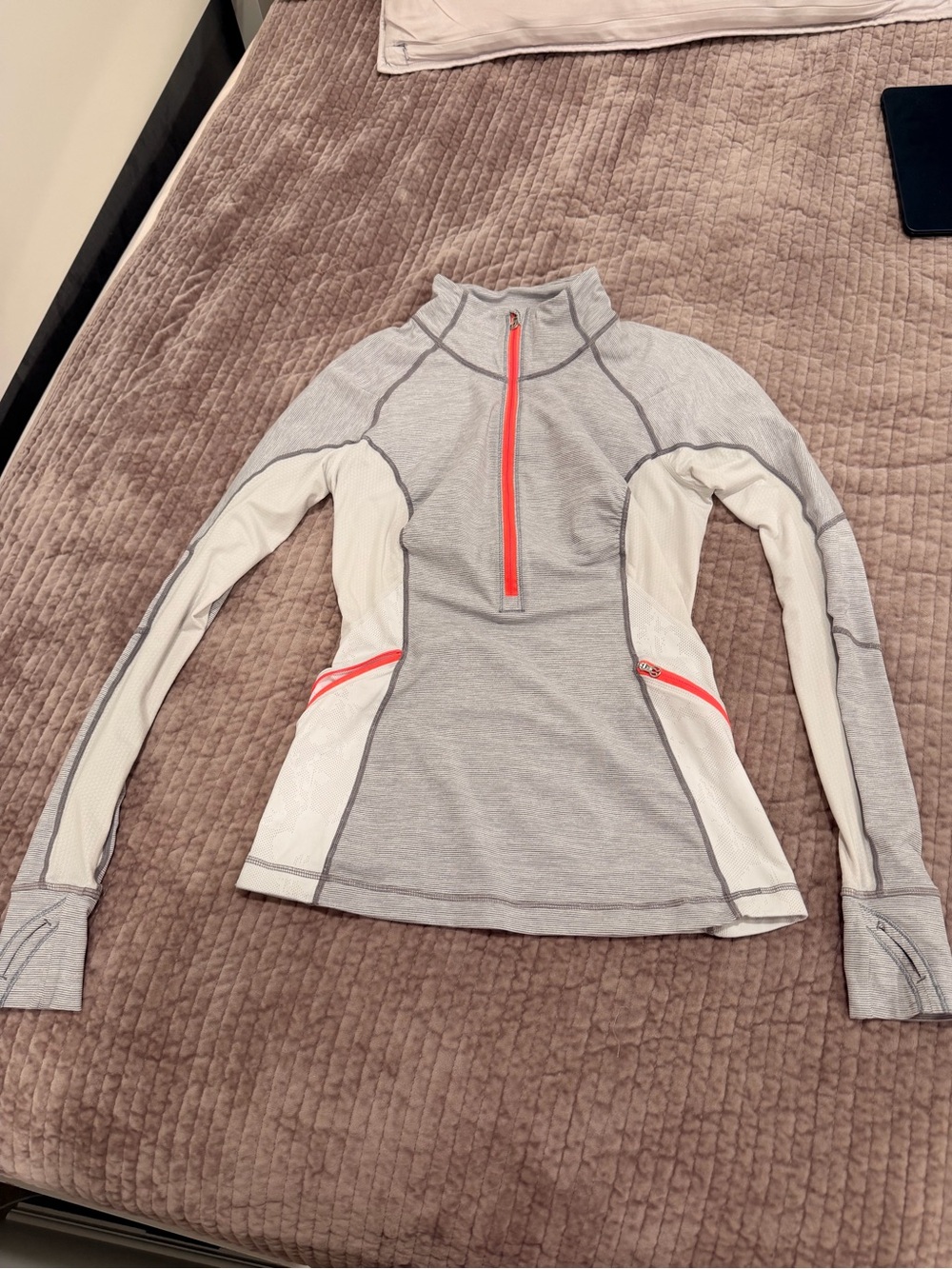 lululemon athletica Light Gray Long-Sleeve Half-Zip Top with Coral Accents